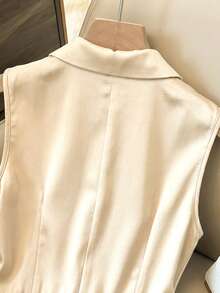 Ellevyn Women's Solid Color Lapel NeckSleeveless Bodysuit - Apricot - View 7