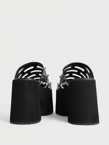 Sugerpunk Giày nữ - Giày sandal đế cao thời trang nữ - Dép hở gót phong cách punk mùa hè, trang trí đinh tán - Dép lê nữ đơn giản, thoải mái và thoáng khí - màu đen - Xem 4