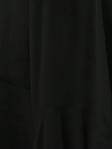 BELROSIE 法式时尚度假简约大方老钱风百搭宽松V领金色纽扣荷叶边下摆长袖上衣 - 黑色 - 查看 7