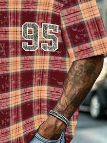 Rovax Men's Loose Fit Short Sleeve T-Shirt, Plaid Striped Printed Pattern Design, Elegant Business Casual Tee, Suitable For Daily Wear And Office, Summer - Multicolor - View 3