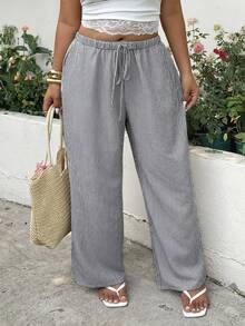 GalTyme Pantalones casuales de talla grande para mujer de primavera/verano con rayas, cintura con cordón y bolsillos en diagonal - Multicolor - Ver 1