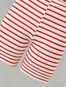 SHEIN Explorewe 6pcs/Set Teenage Girls' Printed Short Sleeve T-Shirt And Solid Color Shorts Set, Casual Minimalist Style, Beach, Outfits, Leggings, Gym, Yoga, Y2K - Red and White - View 6
