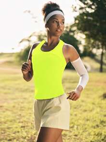 In My Nature Casual Versatile Black Mesh Patchwork Reflective Ombre Polka Dot Print Sleeveless Outdoor Sports Tank Top - Green - View 3