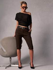Hauture Women's Tailored Stretch Capri Trouser Teachers' Day Brunch Office Dark Brown Summer Casual - Cocoa - View 1