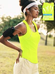 In My Nature Casual Versatile Black Mesh Patchwork Reflective Ombre Polka Dot Print Sleeveless Outdoor Sports Tank Top - Green - View 8