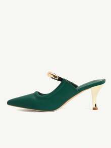 CUCCOO CHICEST Sepatu hak tinggi runcing wanita elegan dengan dekorasi bulan sabit emas, cocok untuk kerja, acara formal, pakaian kantor, sepatu selop, PU putih untuk liburan musim semi, Paskah, dan Natal. - Dark Green - View 6