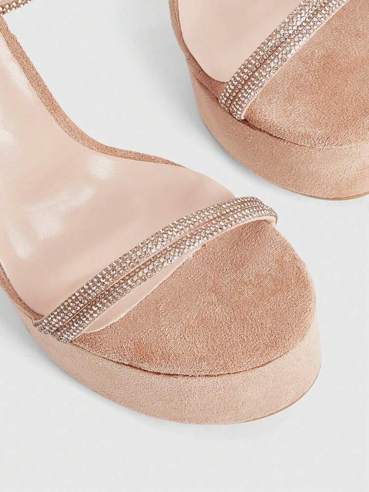 CUCCOO LuxiPop Spring And Summer New Design Thick Heels High Heels Elegant Temperament Simple Sexy Rhinestone Strips Women Pink Flannel Material Hollow Ankle Strap High Heels Dress Shoes Dating Afternoon Tea Party Valentine's Day Elegant Wear