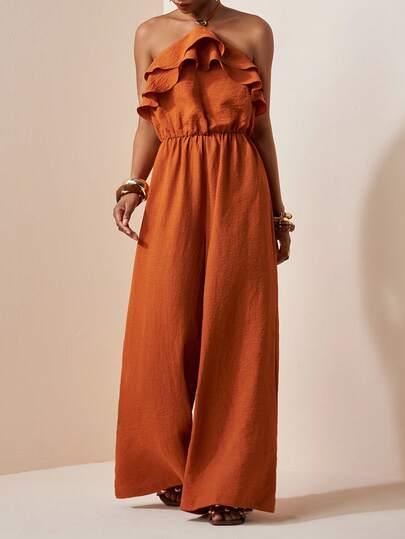Zivah Bộ jumpsuit dài hai lớp xếp ly, cổ yếm, trang trí kim loại, kiểu dáng mới Xuân/Hè 2026 dành cho nữ, thích hợp cho lễ hội âm nhạc, lễ Phục sinh, ngày Thánh Patrick, ngày Valentine, hẹn hò, phong cách miền Tây, du mục, tiệc sinh nhật, lễ tốt nghiệp, trường học, mặc hàng ngày, thường ngày, kỳ nghỉ, du thuyền, bãi biển, tắm nắng, thời trang thịnh hành, thời trang đường phố, khách dự đám cưới, đi làm, ăn trưa muộn, sân bay, tiệc tùng, dã ngoại ngày lễ, trang phục công sở.