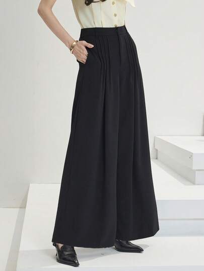 Heiryn Women's Casual Versatile Solid Color Wide Leg Pants