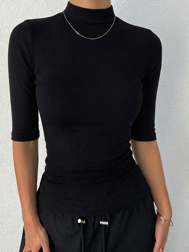 Women's Turtleneck Slim Fit Short Sleeve T-Shirt
