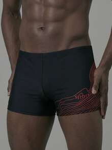 Surfspeed Bañadores casuales con cintura elástica y rayas de letras para hombres - Negro - Ver 5