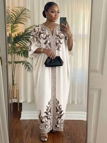 SHEIN Lady CURVE Plus Size Women Casual Loose Fit Sleeveless Cashew Print Dress - Multicolor - View 4