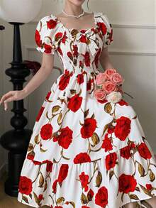 Vestido casual de verano con estampado floral y mangas de pétalo para adolescentes - Multicolor - Ver 8