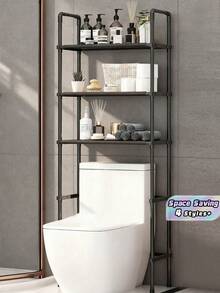 1PC 2 3 Tier Floor Toilet Storage Rack Multi Layer Sturdy Rustproof Metal Frame Multifunctional Bathroom Organizer With Towel Bar Space Saving Adjustable Shelves Black White For Bathroom Laundry Room Daily Necessities Holder - Multicolor - View 1