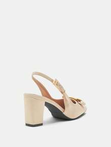 Bholvia Gentle Apricot Embossed Square Toe Backless Sandals, Metal Buckle 7cm Chunky Heel Pumps, Commuting Elegant High Heels Suitable For Commuting, Workplace, Dating, Daily Wear, Light Social Occasions - Apricot - View 5