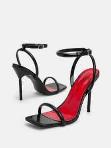 Glitzique Women's Fashion Square Toe Black Crystal Decor Transparent Glamorous Party High Heel Sandals, Suitable For Outdoor Wear - Black - View 7