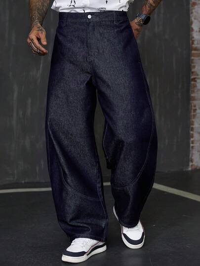 DAZY Long Curved Blade Washed Vintage Navy Blue Men's Jeans