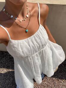 Livesso 春夏白色吊带连衣裙，休闲沙滩度假连衣裙，适合情人节、婚礼、派对、正式场合、时尚鸡尾酒会、优雅通勤，女士荷叶边短款连衣裙，女士太阳裙，女士度假装扮 - 白色 - 查看 7