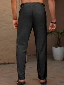VENTUSAIL Pantalon décontracté pour hommes de couleur unie avec ceinture et poches - Noir - Voir 2