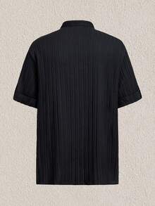 Mercer Haus Men's Casual Fashionable Woven Shirt, Soft & Skin-Friendly Fabric, Simple & Unique Design, Adjustable Sleeve Length, Short Sleeve Collared Shirt - Black - View 4