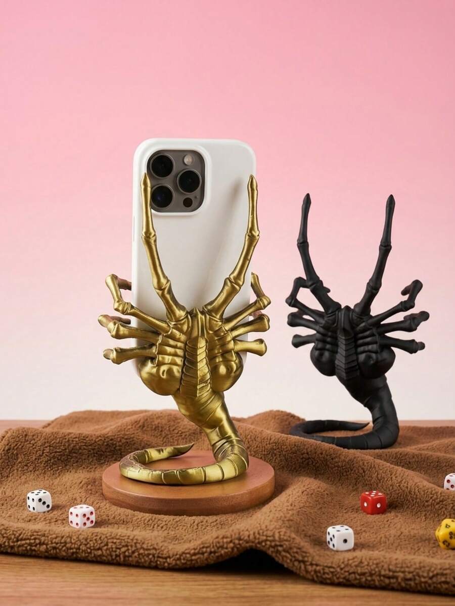 Joivida 1 pieza Soporte de teléfono con forma de Alien Face Hugger, soporte de escritorio de teléfono celular con tema de película de terror, soporte de teléfono 3D único con forma de monstruo para escritorio, hogar y oficina, regalo genial de soporte de teléfono para fans del terror, gamers y amantes del cine, material con base estable, perfecto para teléfono, tableta y dispositivos pequeños, excelente para decoración de escritorio, soporte de teléfono y regalo con tema de terror - Multicolor - Ver 1