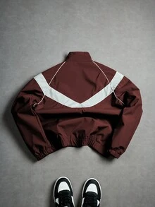 PAVTROS Men's Stand Collar Contrast Color Zip-Up Jacket Football - Burgundy - View 2