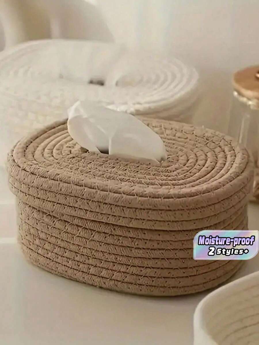 SHEIN One Rope Tissue Box, A Small Storage Box, An Oval Wet Wipe Box, A Mask Box And A Storage Basket Are Suitable For Bedrooms, Living Rooms, Dining Rooms And Offices - tissue box - View 1
