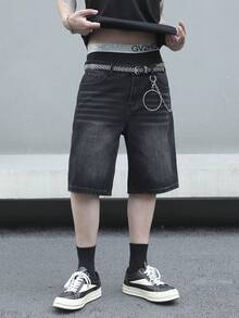 Manfinity EMRG Men's Casual Washed Slant Pocket Denim Shorts, Summer - Black - View 5