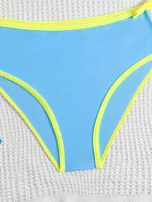 SHEIN Tween Girl Summer Beach Vacation Contrast Color Halter Bikini Set - Baby Blue - View 6