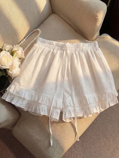 SHEIN Franclia Casual Ruffled Hem Shorts, Versatile For Summer