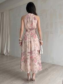 Modelyn Đầm chữ A không tay in họa tiết nhuộm tie-dye kỹ thuật số dành cho nữ, kiểu cổ yếm buộc dây. - Nhiều màu - Xem 3