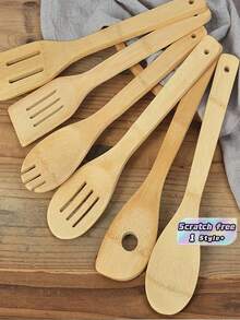 3 Buah Set Peralatan Masak Kayu Gaya Acak Sendok Bambu Spatula Anti Lengket Alat Dapur Penting untuk Apartemen Hadiah Premium untuk Pesta Rumah Baru Natal Memasak Sehari-hari Hitam Perak - MultiWarna - View 1