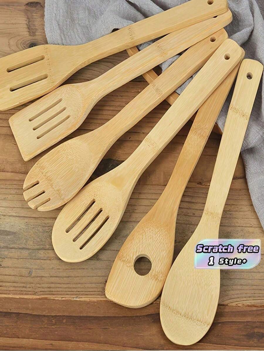 3 Buah Set Peralatan Masak Kayu Gaya Acak Sendok Bambu Spatula Anti Lengket Alat Dapur Penting untuk Apartemen Hadiah Premium untuk Pesta Rumah Baru Natal Memasak Sehari-hari Hitam Perak - MultiWarna - View 1