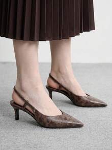 CUCCOO BIZCHIC 女士巧克力棕色优雅尖头小猫跟凉鞋，通勤时尚单品 - 摩卡棕 - 查看 1