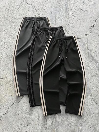 EVRINFINITE 3pcs/Set Men's Loose Fit Sports Pants, Summer Casual Commuting, Workout, Running, Outdoor, Hiking, Relaxed Fit, Fashion, Fitness, Jogging, Exercise, Straight Leg, Striped, Suitable For Summer