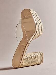 SHEIN Haute Women's Minimalist Clear Espadrilles Platform Slide Sandals - Beige - View 9