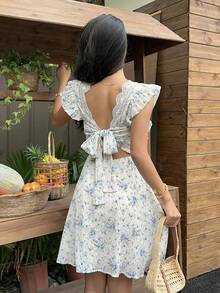 Serisse Women's Floral Print Ruched Casual Party & Travel Mini Dress - Baby Blue - View 3