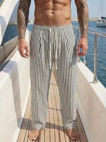 DAZY Elastic Waist Striped Fabric Plus Size Men Pants - Multicolor - View 1