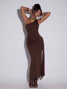 Normani Frühlings- und Sommer-Konzertoutfits für Frauen, Ausgehoutfits, Casual 2000er Jahre Y2K 90er Jahre Club Vintage Rave Outfits, Festival Old Money Streetwear, Ostern, St. Patrick's Day, Frauen Party, Strand, Hochzeit, Ausgehen, Abschluss, elegant, Urlaub, Casual, Festival, Formal, Resort, Metallic verziertes Strickkleid, Wickelkleider für Damen, Damenkleider, Damenbekleidung in Übergrößen, Ycv9w Rabattcode für Frauenkleider, Wow Kleid - Kaffeebraun - Übersicht 5