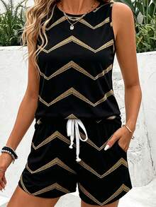 SHEIN LUNE Bộ đồ nữ gồm áo tank top cổ tròn và quần short, thích hợp cho mùa hè. - Nhiều màu - Xem 6