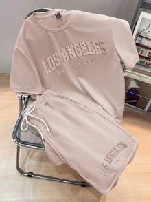 Manfinity Joysei Conjunto de 2 piezas de camiseta y pantalones cortos beige talla estándar para hombre - Caqui - Ver 8