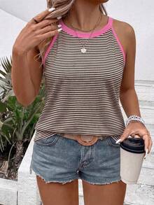 EMERY ROSE Women's Sleeveless Round Neck White Base Beige & Pink Printed Pattern Plus Size Camisole And Tank Top - Multicolor - View 5