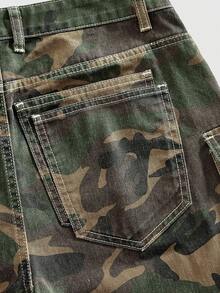 ROMWE MEN Pantalones cortos de mezclilla cargo de camuflaje para hombres - Verde militar - Ver 5