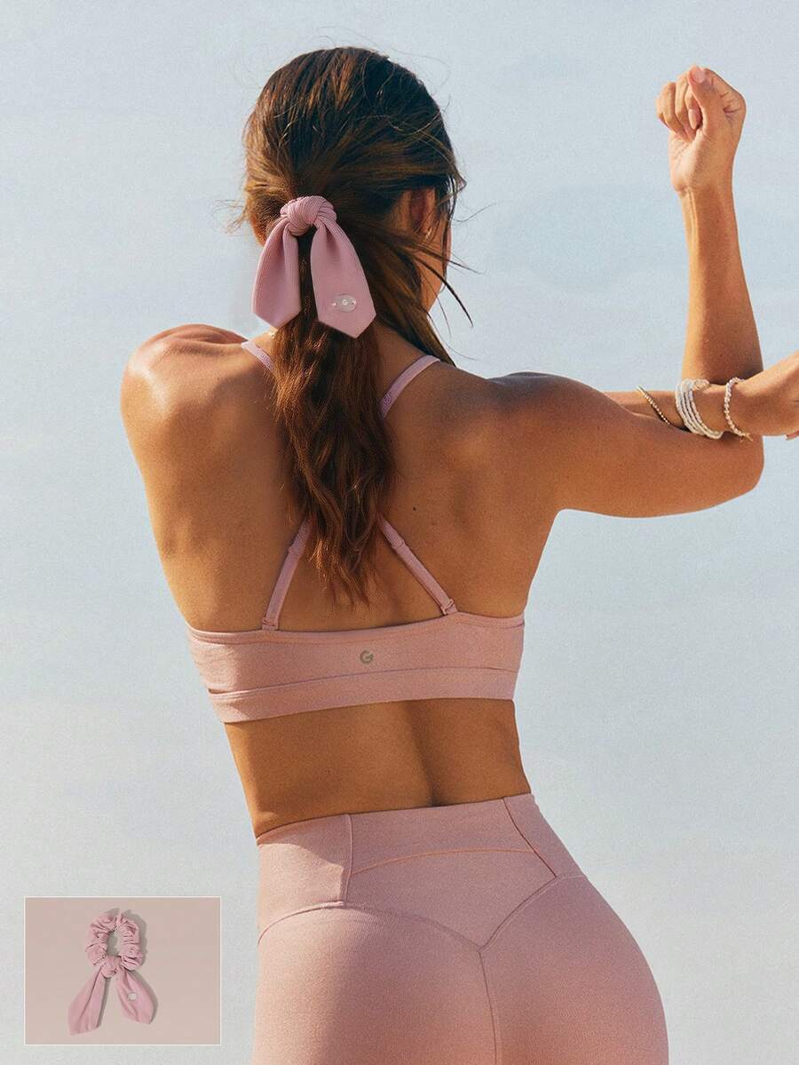 GLOWMODE 1 Pack SeaBreeze Soft Stretchy Lightweight Ribbon Bow Shell Charm Hair Tie Scrunchie Accessory Daily Casual Summer - Pink - View 1