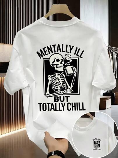 Manfinity Dauomo Men's Skull & Letter Print Short Sleeve T-Shirt