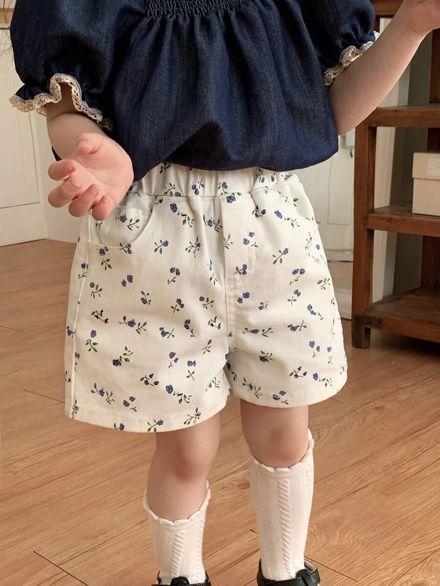 DAZY Niñas bebé/niñas pequeñas Estampado floral en toda la prenda Denim casual, Primavera/Verano - Blanco - Ver 1