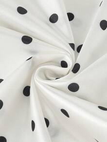 Franclia Satin Polka Dot Print Waist Ruched Lace Trim Patchwork Blouse For Women - White - View 5