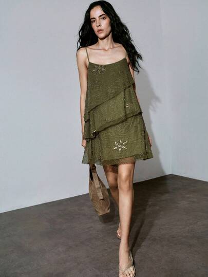 MOTF PREMIUM MODERN URBAN FASHIONABLE SPRING/SUMMER SEQUIN EMBROIDERED CAMISOLE DRESS