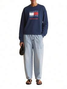 Wavy Flag Women's Sweatshirts Navy Blue - Dark Night Navy - View 3