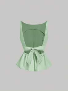SHEIN MOD Backless Bow-Tie Strap V-Neck Sage Green Women Tank Top Vacation Summer Cute Elegant - Green - View 5